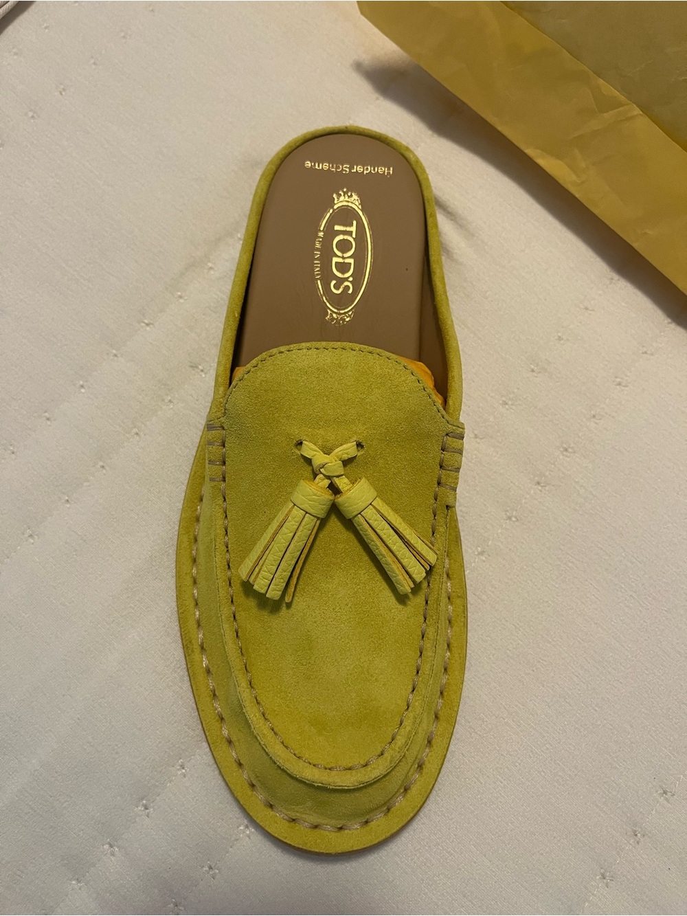 TOD'S Men's Suede Tassel Loafer in Lime
